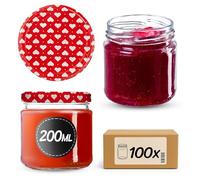 KADAX Lot de 100 bocaux 200 ml avec couvercles à vis Ø 66 mm - bocaux à dessert à parois épaisses, hermétiques, lavables au lave-vaisselle, idéaux pour les confitures et conserves