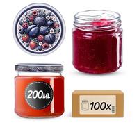KADAX Lot de 100 bocaux 200 ml avec couvercles à vis Ø 66 mm - bocaux à dessert à parois épaisses, hermétiques, lavables au lave-vaisselle, idéaux pour les confitures et conserves