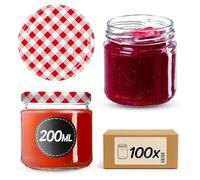 KADAX Lot de 100 bocaux 200 ml avec couvercles à vis Ø 66 mm - couvercles TwistOff en métal - bocaux à dessert à parois épaisses - hermétiques, lavables au lave-vaisselle, idéaux pour les confitures