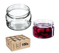 KADAX Lot de 100 bocaux à confiture avec couvercle Twist-Off fi82 - 250 ml - Hermétiques et lavables au lave-vaisselle - En verre épais - Choix de bouchons à vis (sans couvercle)