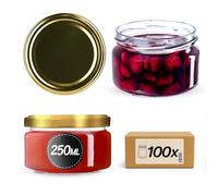 KADAX Lot de 100 bocaux à confiture avec couvercle Twist-Off fi82 - 250 ml - Hermétiques et lavables au lave-vaisselle - En verre épais - Choix de bouchons à vis (doré)