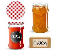 KADAX Lot de 100 bocaux à confiture de 315 ml avec couvercle à vis de 66 mm pour le miel, les desserts, les confitures | Bocaux hermétiques, bocaux à conserves, bocaux ronds, bocaux à confiture, pots