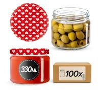 KADAX Lot de 100 bocaux à conserves avec couvercle à visser, pots à confiture 330 ml, bocaux de conservation pour confitures, gelées, miel, bocaux avec couvercle à visser (cœur)