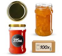 KADAX Lot de 100 bocaux de 315 ml avec couvercle à visser fi66 mm pour miel, dessert, confiture, bocaux hermétiques, ronds, pots à confiture, pots à miel (100 pièces, doré)
