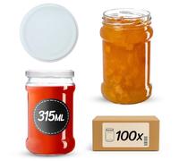 KADAX Lot de 100 bocaux de conservation 315 ml avec couvercle à vis de 66 mm pour miel, dessert, confiture | Bocaux hermétiques, bocaux de mise en conserve, bocaux ronds, bocaux à confiture, pots à