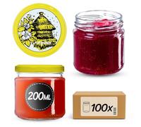 KADAX Lot de 100 bocaux en verre 200ml Ø66 - Couvercle Twist-Off hermétique TO66 - Pour confitures, conserves, cornichons, miel & fermentation
