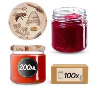 KADAX Lot de 100 bocaux en verre 200ml Ø66 - Couvercle Twist-Off hermétique TO66 - Pour confitures, conserves, cornichons, miel & fermentation