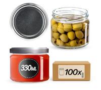 KADAX Lot de 100 bocaux en verre 330ml Ø82 à pois rouges - Couvercle Twist-Off hermétique TO82 - Pour confitures, conserves, cornichons, miel & fermentation