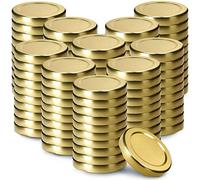 KADAX Lot de 100 couvercles à visser - Diamètre : 53 mm - En métal - Compatible avec les bocaux de 115 ml - Avec 4 dents d'encliquetage - Idéaux pour les bocaux de conservation - Doré