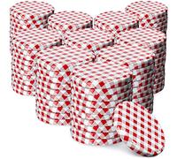 KADAX Lot de 100 couvercles à visser - Diamètre 66 mm - Métal - Pour bocaux 200 ml et 315 ml - 4 dents d'encliquetage - Rouge à carreaux