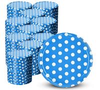 KADAX Lot de 100 couvercles à visser Diamètre : 82 mm En métal Couvercle de rechange pour bocaux à conserve Avec 6 dents d'encliquetage Bleu à pois
