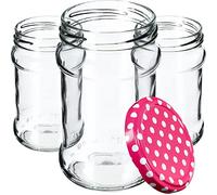 KADAX Lot de 100 petits bocaux à confiture avec couvercle, 315 ml, fi66, confiture, hermétiques, conserve, ronds, pots miel (pois roses), Rose Pois, Stück, (K5474)