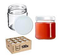 KADAX Lot de 100 petits bocaux à confiture ronds 200 ml diamètre : 66 mm pour miel et épices pots hermétiques blancs