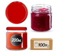 KADAX Lot de 100 petits bocaux de conservation 200 ml, bocaux à confiture, fi66 mm, mini bocaux pour miel et épices, bocaux hermétiques, bocaux, bocaux, bocaux, bocaux ronds, rouges
