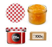 KADAX Lot de 100 petits bocaux en verre fi82 de 235 ml, mini bocaux pour miel et épices, bocaux à confiture avec couvercle, hermétiques à offrir (carreaux rouges - Lot de 100 pièces)