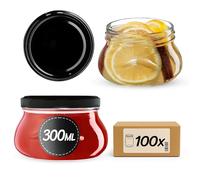KADAX Lot de 100 pots à confiture 300 ml avec couvercle à visser Ø82 mm, Mini pots pour miel et épices, bocaux à confiture avec couvercle, bocaux étanches à offrir
