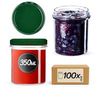KADAX Lot de 100 pots à confiture 350 ml, avec couvercle à visser, pots à miel, pots de conservation pour champignons, confitures, miel (vert)
