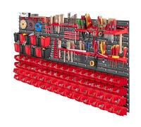 KADAX Lot de 103 Étagère murale à outils, 156 x 78 cm, étagère murale d'atelier pour garage, kit mural à outils, système de stockage avec bacs de stockage à vue, plaques murales extensibles (rouge)