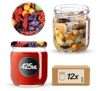 KADAX Lot de 12 bocaux de conservation 425 ml avec couvercle à visser fi82 mm pour le conditionnement, la mise en conserve, la conservation et la préparation des repas - Bocaux hermétiques Twist-off