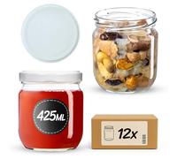 KADAX Lot de 12 bocaux de conservation 425 ml avec couvercle à visser fi82 mm pour le conditionnement, la mise en conserve, la conservation et la préparation des repas - Bocaux hermétiques Twist-off