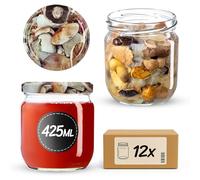 KADAX Lot de 12 bocaux de conservation 425 ml avec couvercle à visser fi82 mm pour le conditionnement, la mise en conserve, la conservation et la préparation des repas - Bocaux hermétiques Twist-off