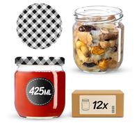 KADAX Lot de 12 bocaux de conservation 425 ml avec couvercle à visser fi82 mm pour le conditionnement, la mise en conserve, la conservation et la préparation des repas - Bocaux hermétiques Twist-off
