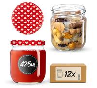 KADAX Lot de 12 bocaux de conservation 425 ml avec couvercle à visser fi82 mm pour le conditionnement, la mise en conserve, la conservation et la préparation des repas - Bocaux hermétiques Twist-off