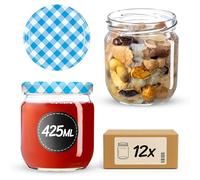 KADAX Lot de 12 bocaux de conservation 425 ml avec couvercle à visser fi82 mm pour le mise en conserve, la conserve, la conservation et la préparation des repas - Bocaux hermétiques Twist-off (Bleu à