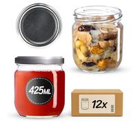 KADAX Lot de 12 bocaux de conservation de 425 ml avec couvercle à visser de 82 mm de diamètre - Pour la conservation, la conservation et la préparation des repas - Verres hermétiques Twist-Off