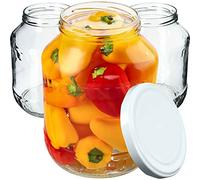 KADAX Lot de 12 bocaux de conservation ronds en verre - 1,7 l - Diamètre : 89 mm - Avec couvercle à visser - Blanc