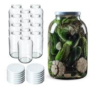 KADAX Lot de 12 Bocaux en Verre 4L avec Couvercle à Vis Ø100 mm, Pots de Conservation Large Ouverture pour Cornichons, Kombucha, Kimchi, Fermentation, Marinade (Blanc)