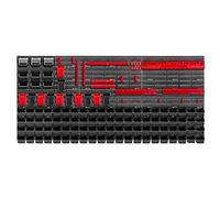 KADAX Lot de 130 Grande étagère murale à outils, système de stockage 174 x 78 cm, en plastique robuste, système modulaire résistant aux UV, plaques murales extensibles, étagère (rouge et noir)