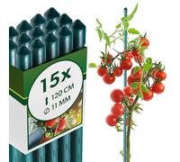 KADAX Lot de 15 Tuteurs en Acier avec revêtement - 120 cm x 11 mm - Tuteur pour Plantes - Résistant aux intempéries - Tuteur à tomates avec Crochet