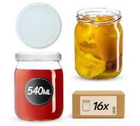 KADAX Lot de 16 bocaux de conservation, 540 ml, avec couvercle à visser fi82 mm, pour la mise en conserve, la conservation et la préparation des repas - Bocaux hermétiques Twist-Off (blancs)