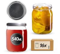 KADAX Lot de 16 bocaux de conservation de 540 ml avec couvercle à visser de 82 mm de diamètre - Pour la conservation, la conservation et la préparation des repas - Verres hermétiques Twist-Off