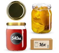 KADAX Lot de 16 bocaux de conservation de 540 ml avec couvercle à visser de 82 mm de diamètre - Pour la conservation, la conservation et la préparation des repas - Bocaux hermétiques Twist-Off (doré)