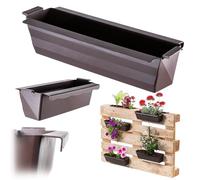 KADAX Lot de 16 jardinières pour palettes avec système de suspension, 37 x 9 cm, marron, à planter et décorer, comme jardinière de balcon, bac à fleurs pour palette européenne, insert de pot de fleurs
