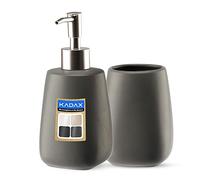 KADAX Lot de 2 accessoires de salle de bain en céramique, accessoires de salle de bain, distributeur de savon, gobelet de salle de bain, porte-savon et brosse WC (gobelet et distributeur anthracite)