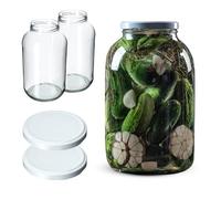 KADAX Lot de 2 Bocaux en Verre 4L avec Couvercle à Vis Blanc, Grande Ouverture Ø100mm, Pots Hermétiques pour Conservation, Fermentation, Cornichons, Kombucha, Kimchi, Confitures