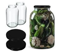KADAX Lot de 2 Bocaux en Verre 4L avec Couvercle à Vis Noir, Grande Ouverture Ø100mm, Pots Hermétiques pour Conservation, Fermentation, Cornichons, Kombucha, Kimchi, Confitures