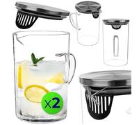 KADAX Lot de 2 carafes à eau en verre de 1 litre avec couvercle en acier inoxydable, carafe avec infuseur, carafe à eau, pichet en verre, carafe à eau