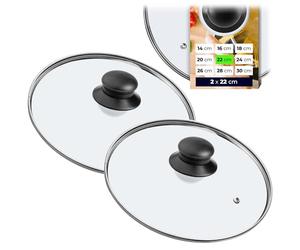 KADAX Lot de 2 couvercles en verre, Ø22 cm, résistants à la chaleur, avec poignée, pour casseroles et poêles, universellement compatibles