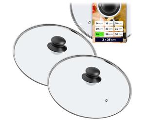 KADAX Lot de 2 couvercles en verre, diamètre : 26 cm, résistants à la chaleur, avec poignée, ajustement universel, pour casseroles et poêles, cuisson contrôlée et meilleure conservation de la chaleur