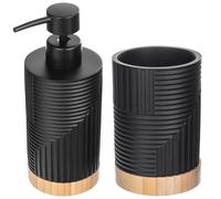 KADAX Lot de 2 gobelets pour salle de bain et distributeur de liquide vaisselle, décoratif, distributeur de savon moderne pour liquide vaisselle (rond noir)