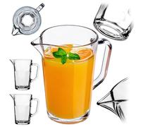 KADAX Lot de 2 pichets en verre robuste de 1 l - Avec bec verseur et poignée pratique - Carafe en verre pour boissons froides, jus, lait, thé glacé - Transparent (Tim)