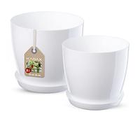 KADAX - Lot de 2 pots de fleurs avec soucoupe - Pots de fleurs en plastique ronds pour l'intérieur - Cache-pots pour fleurs et plantes d'intérieur, pots pour herbes (Set de 2 - 18+20 cm, blanc)