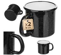 KADAX Lot de 2 tasses en émail de 400 ml pour thé et café, tasse pour camping, grande tasse à café avec anse, tasse à café en acier émaillé, tasse à thé (noir)
