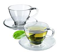 KADAX Lot de 2 tasses en verre transparent avec soucoupe 200 ml/250 ml