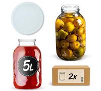 KADAX Lot de 2 très Grands bocaux 5L Ø100mm Blanc - pour choucroute, Kimchi, Fermentation XL | Couvercle à vis hermétique, hermétique, Lave-Vaisselle, BPA-Free | Bocal de Fermentation XL