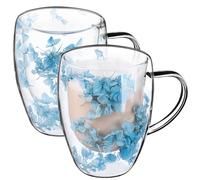 KADAX Lot de 2 verres à café à double paroi - 350 ml - Verres isothermes pour thé et café - Verres à thé en verre borosilicate - Tasse à café avec fleurs séchées - Bleu
